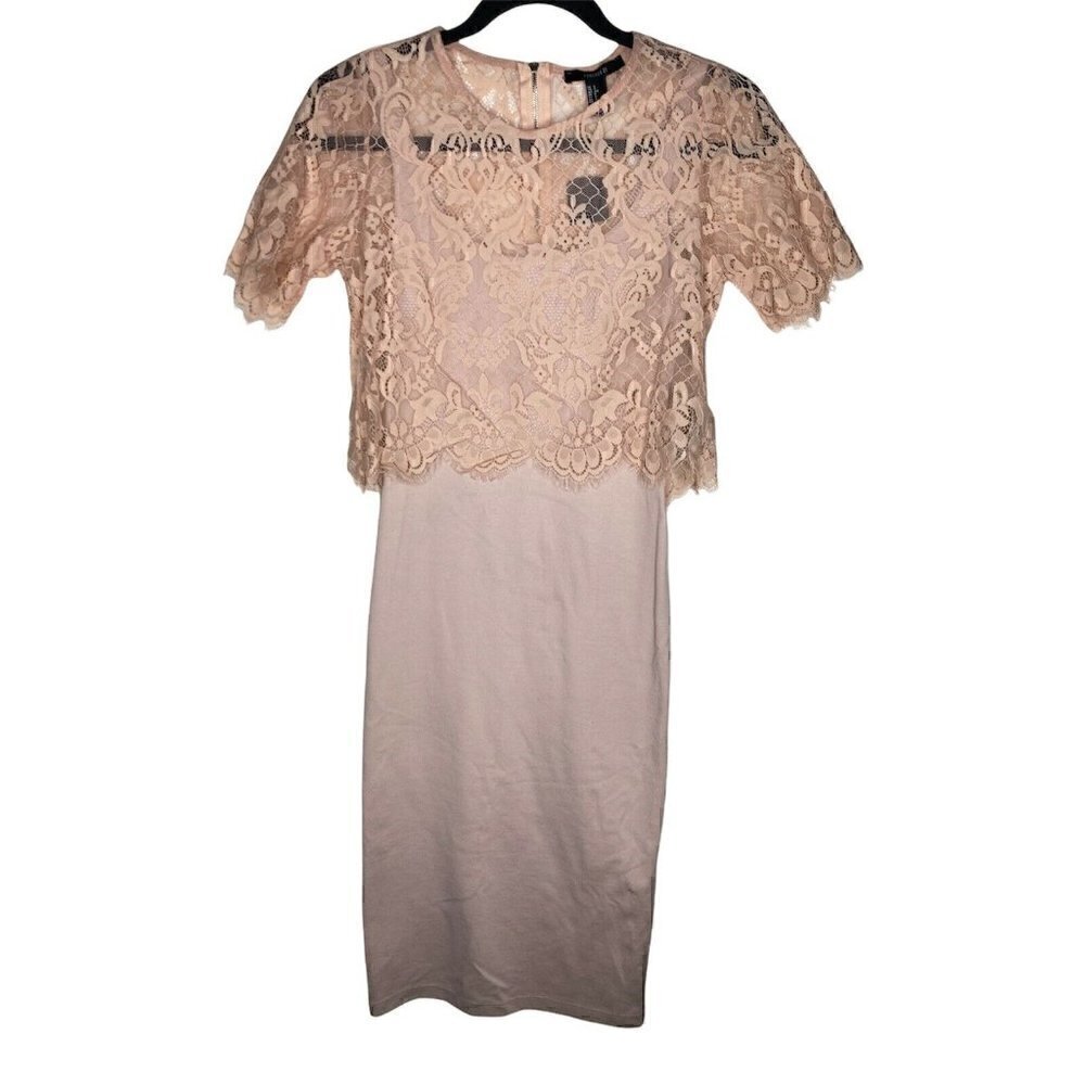Forever 21 Dress Size S NEW Lace Top Slip Dress Pink Midi Dress Floral Dance